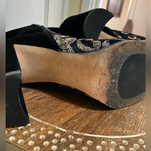 Stuart Weitzman Alljill Sequin Velvet 5050 Knee High Heeled go-go Boot noir - Picture 7 of 17